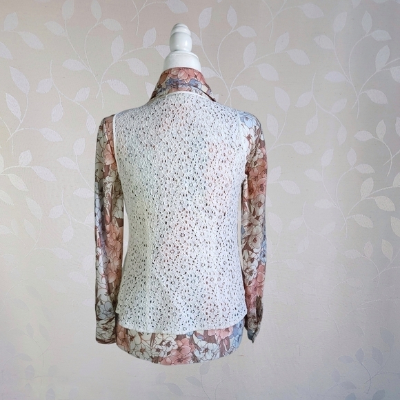 Vintage 90s Van Heusen Cream Floral Eyelet Button Front Sleeveless Top Vest XS - Picture 5 of 16